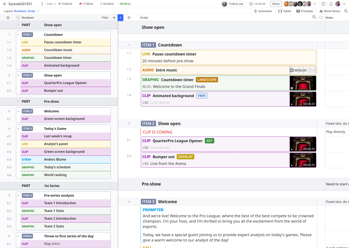 Rundown and Script view in Light mode